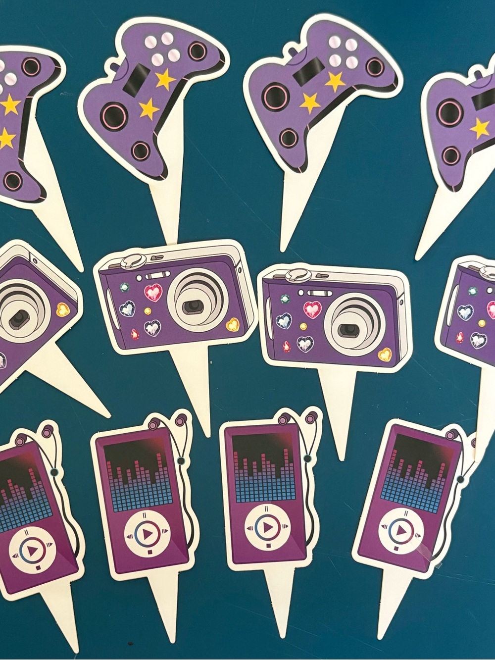 12 Pc Purple Y2K & Gamer Theme Cupcake Toppers / Food Picks